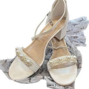 Pearl embellished block heels